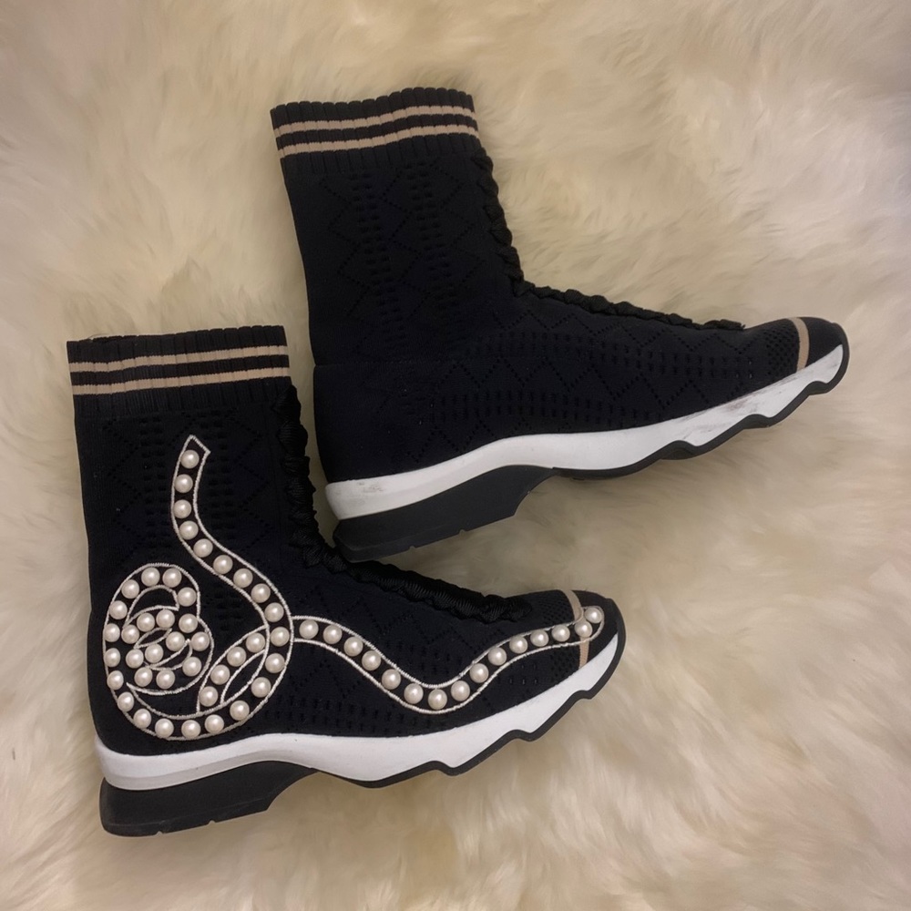 Fendi Black and White High-Top Sneakers
